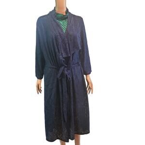 Jade by Jane Size XL Crochet Lace Navy Blue Long Duster Cardigan Robe USA Summer